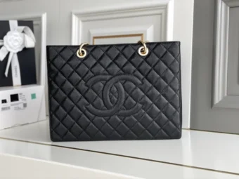 Large Chanel Lychee Leather Caviar Grand Shopping Tote GST Bag