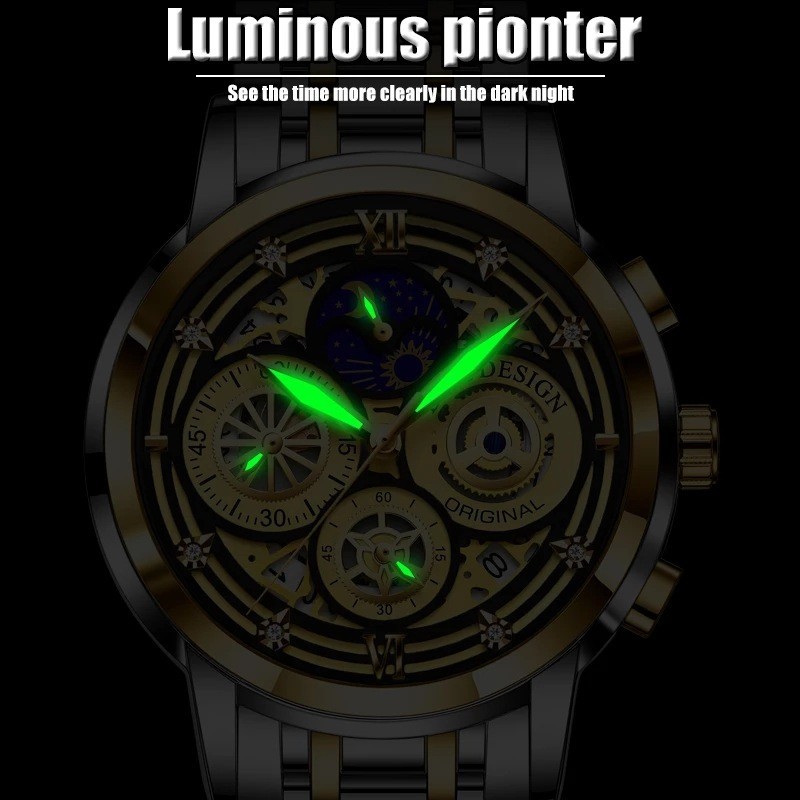 Lige/lige Men's Quartz Watch Hollow New Concept Waterproof Watch Multifunctional Wrist Watch - Luxury Watches - 4