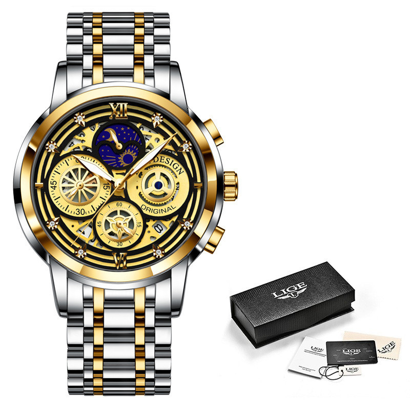 Lige/lige Men's Quartz Watch Hollow New Concept Waterproof Watch Multifunctional Wrist Watch - Luxury Watches - 7