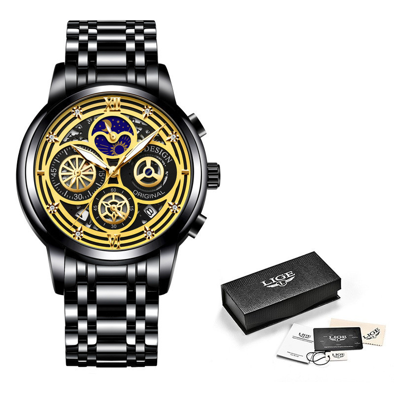 Lige/lige Men's Quartz Watch Hollow New Concept Waterproof Watch Multifunctional Wrist Watch - Luxury Watches - 9