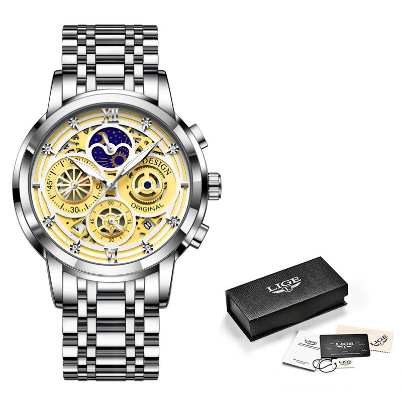Lige/lige Men's Quartz Watch Hollow New Concept Waterproof Watch Multifunctional Wrist Watch - Luxury Watches - 8