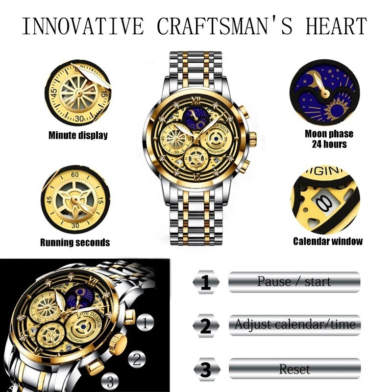 Lige/lige Men's Quartz Watch Hollow New Concept Waterproof Watch Multifunctional Wrist Watch - Luxury Watches - 2