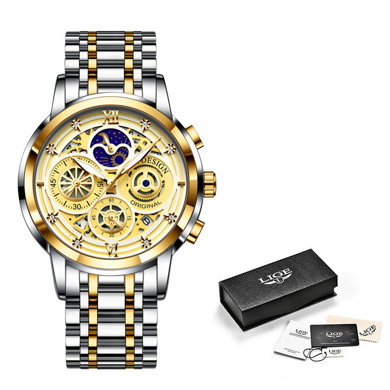 Lige/lige Men's Quartz Watch Hollow New Concept Waterproof Watch Multifunctional Wrist Watch - Luxury Watches - 6