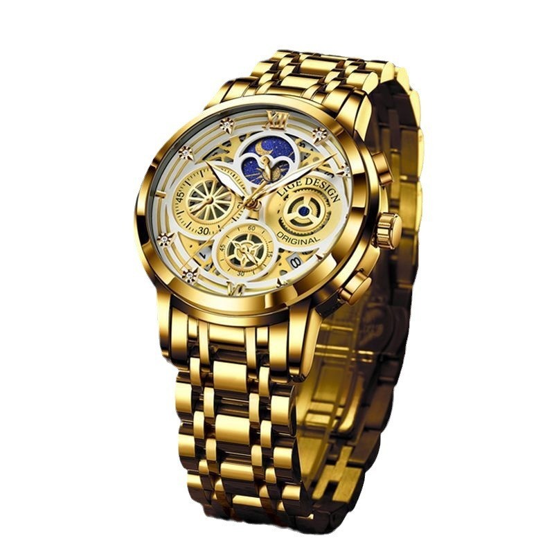 Lige/lige Men's Quartz Watch Hollow New Concept Waterproof Watch Multifunctional Wrist Watch - Luxury Watches - 5