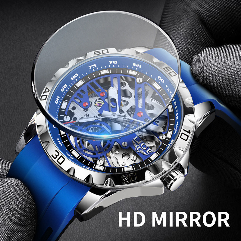 Lige/lige 2023 New Style Hollow Automatic Mechanical Watch Watch Men's Fashion Waterproof Luminous Wrist Watch - Luxury Watches - 3