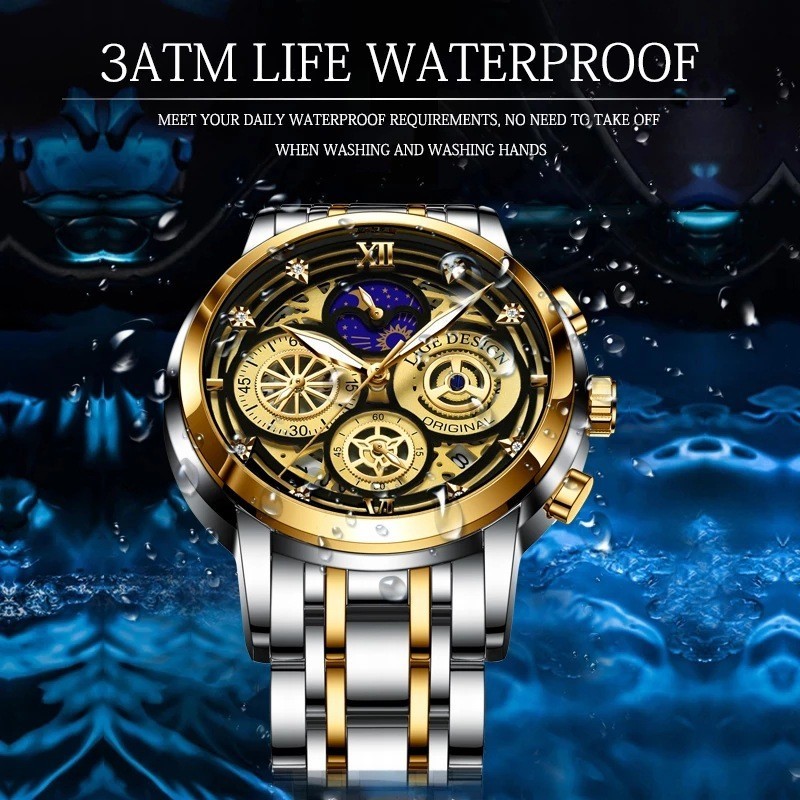 Lige/lige Men's Quartz Watch Hollow New Concept Waterproof Watch Multifunctional Wrist Watch - Luxury Watches - 3